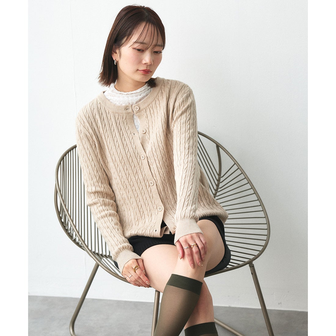 アドティエ ad thie ケーブルニットカーディガン （ブラウン