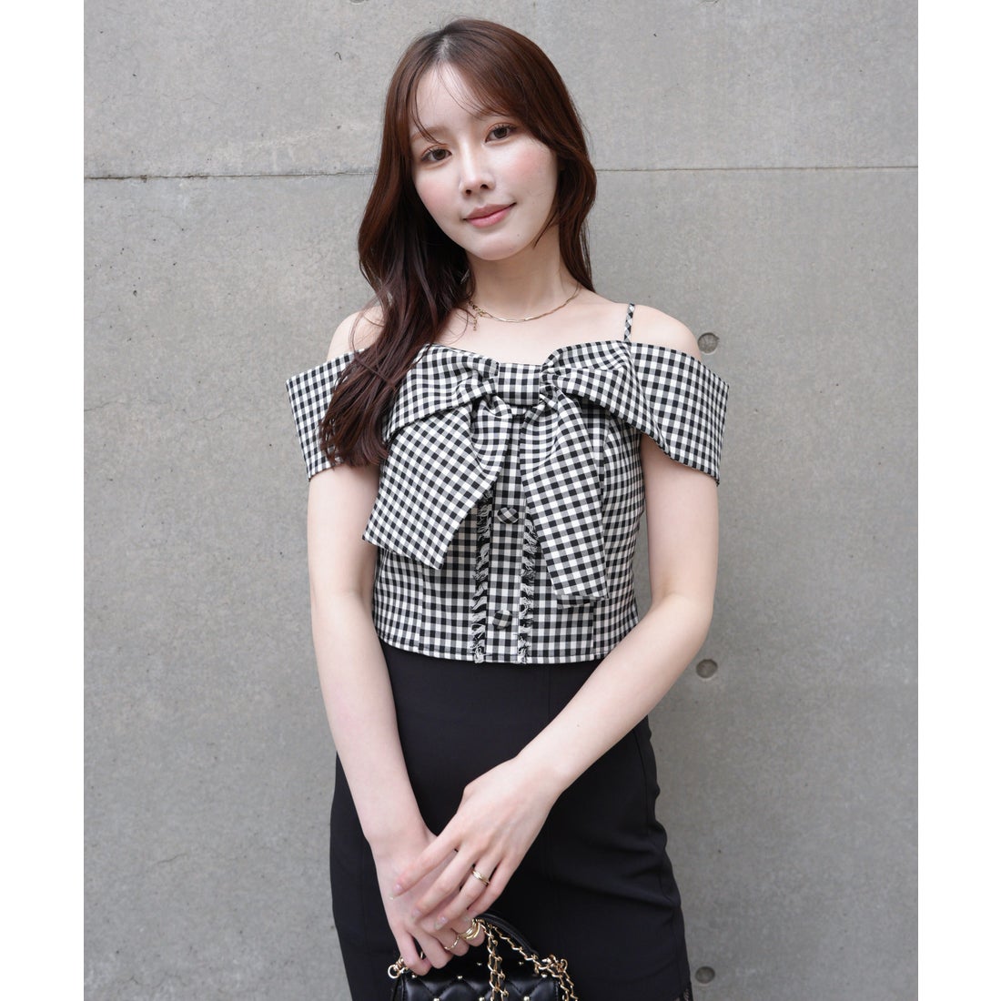 リップサービス LIP SERVICE ツイードリボンオフショルトップス