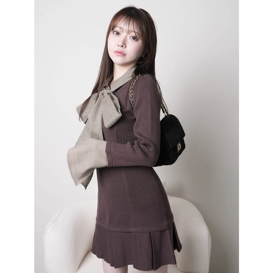 リップサービス LIP SERVICE フロントZIPニットプリーツワンピース