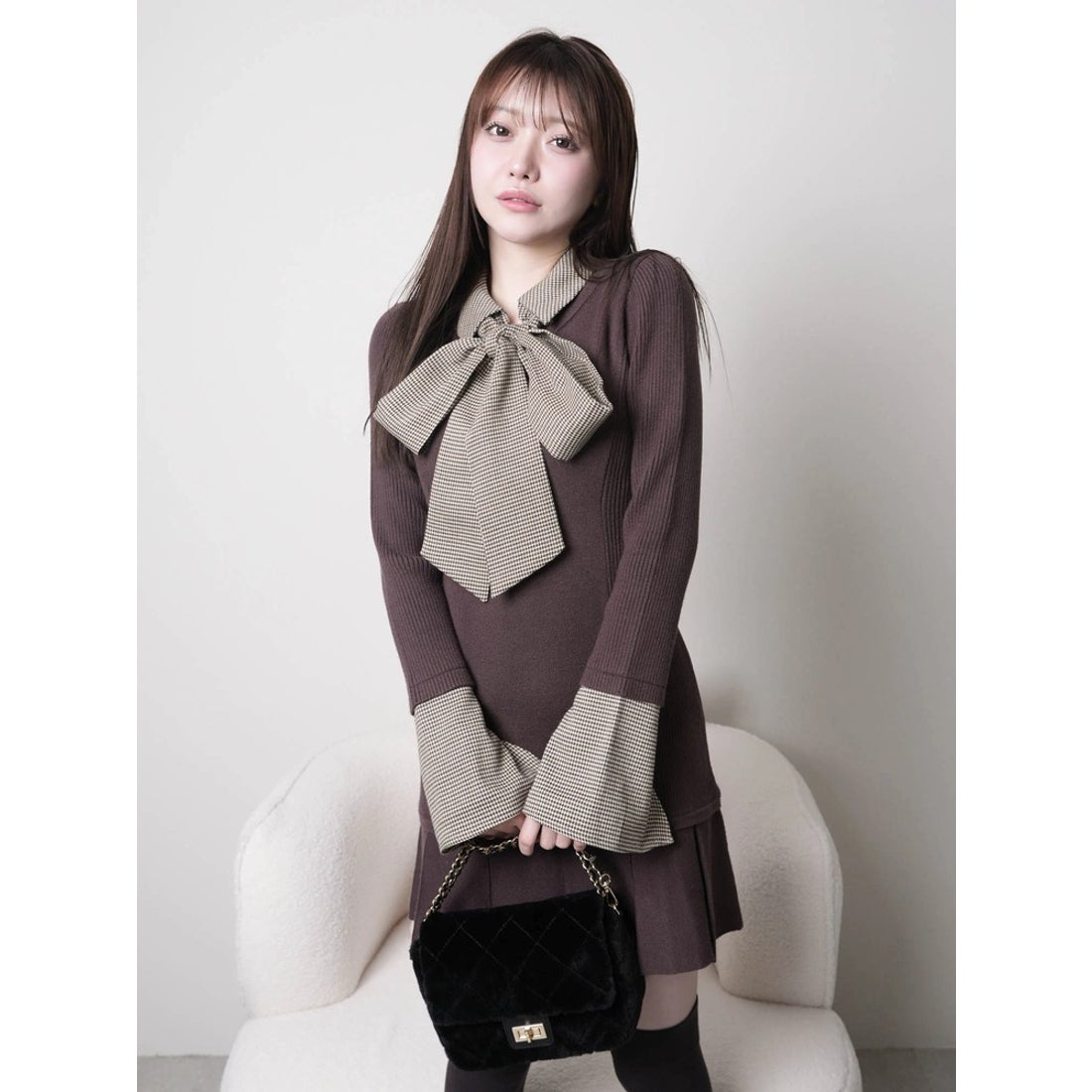 リップサービス LIP SERVICE フロントZIPニットプリーツワンピース