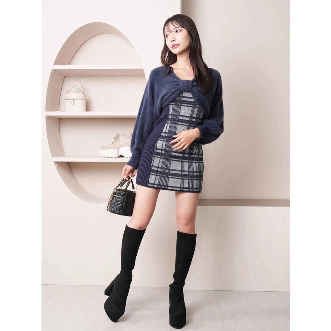 リップサービス LIP SERVICE リボンフェザーアンサンブルニット