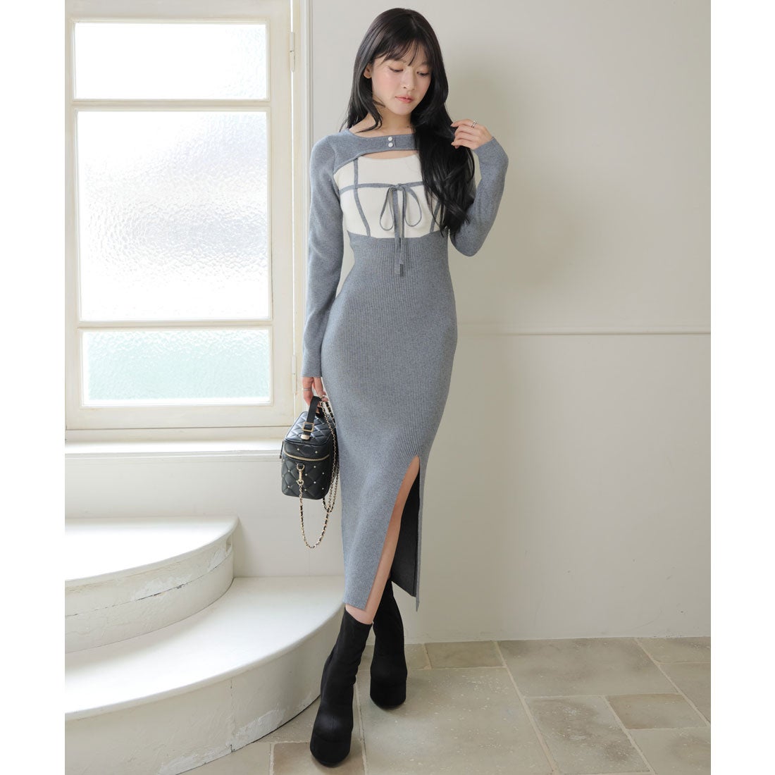 リップサービス LIP SERVICE デコルテオープンバイカラーリボンニット