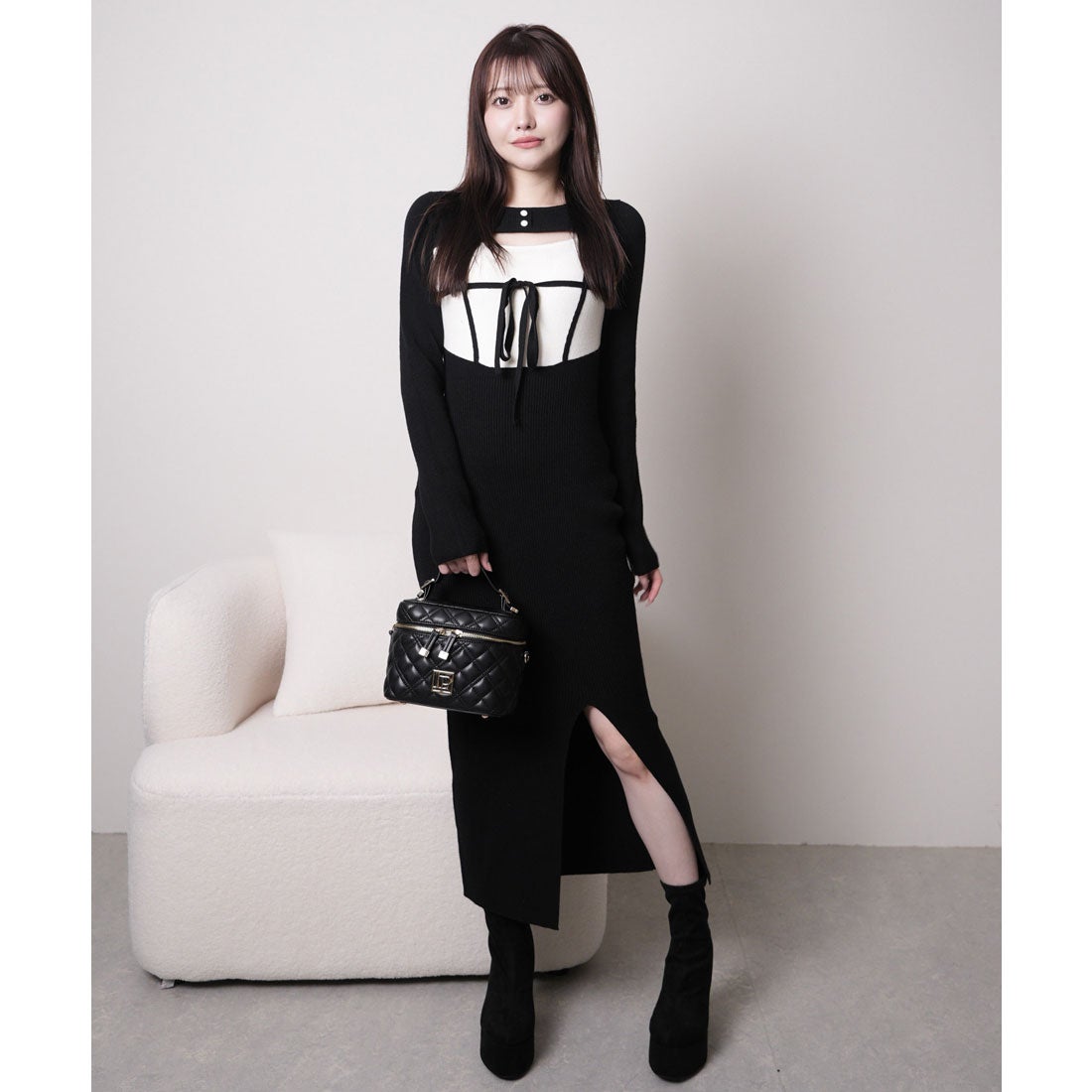 リップサービス LIP SERVICE デコルテオープンバイカラーリボンニット