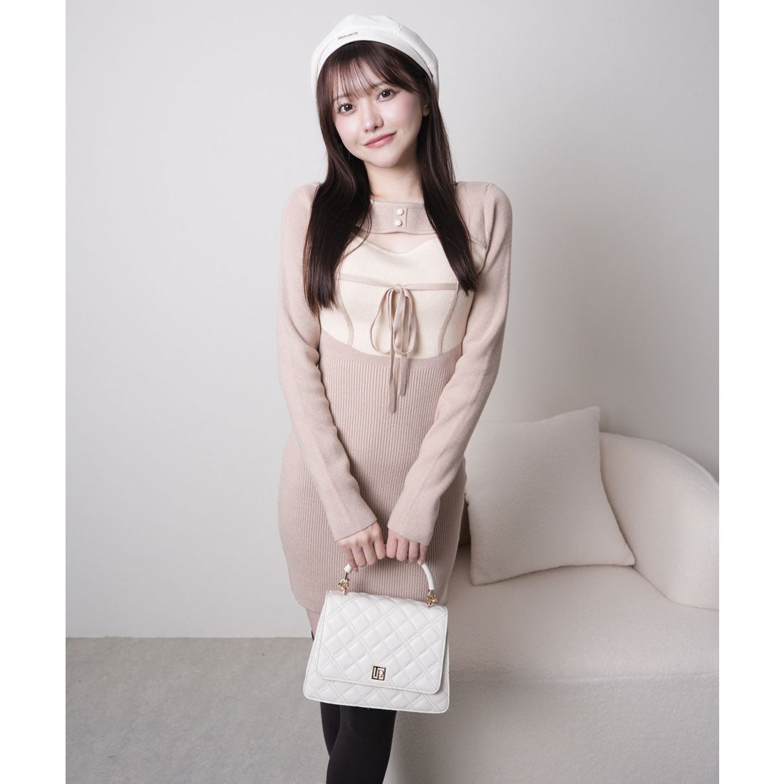 リップサービス LIP SERVICE デコルテオープンバイカラーリボンニット