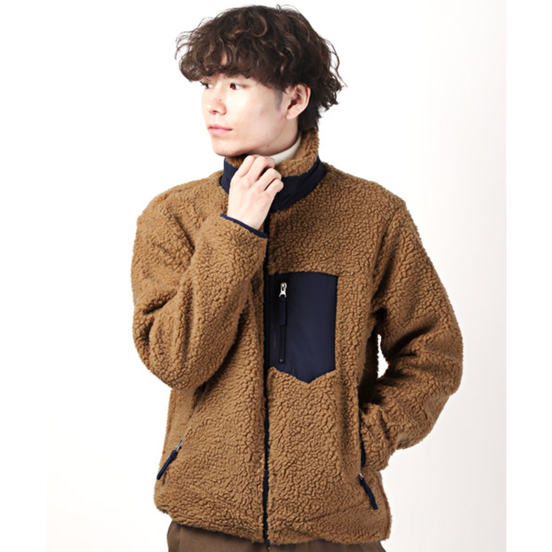 ラグスタイル LUXSTYLE パッチポケット付きボアZIPブルゾン/ブルゾン