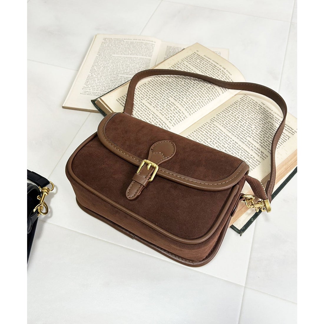 ラスドット lus. スエード2WAYショルダーバッグ （ブラウン） -靴