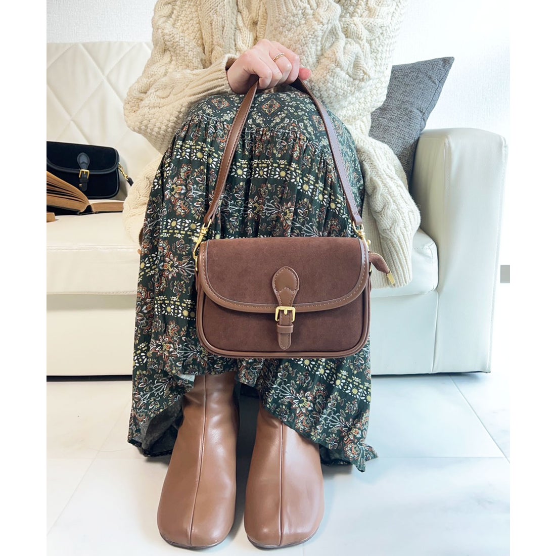 ラスドット lus. スエード2WAYショルダーバッグ （ブラウン） -靴