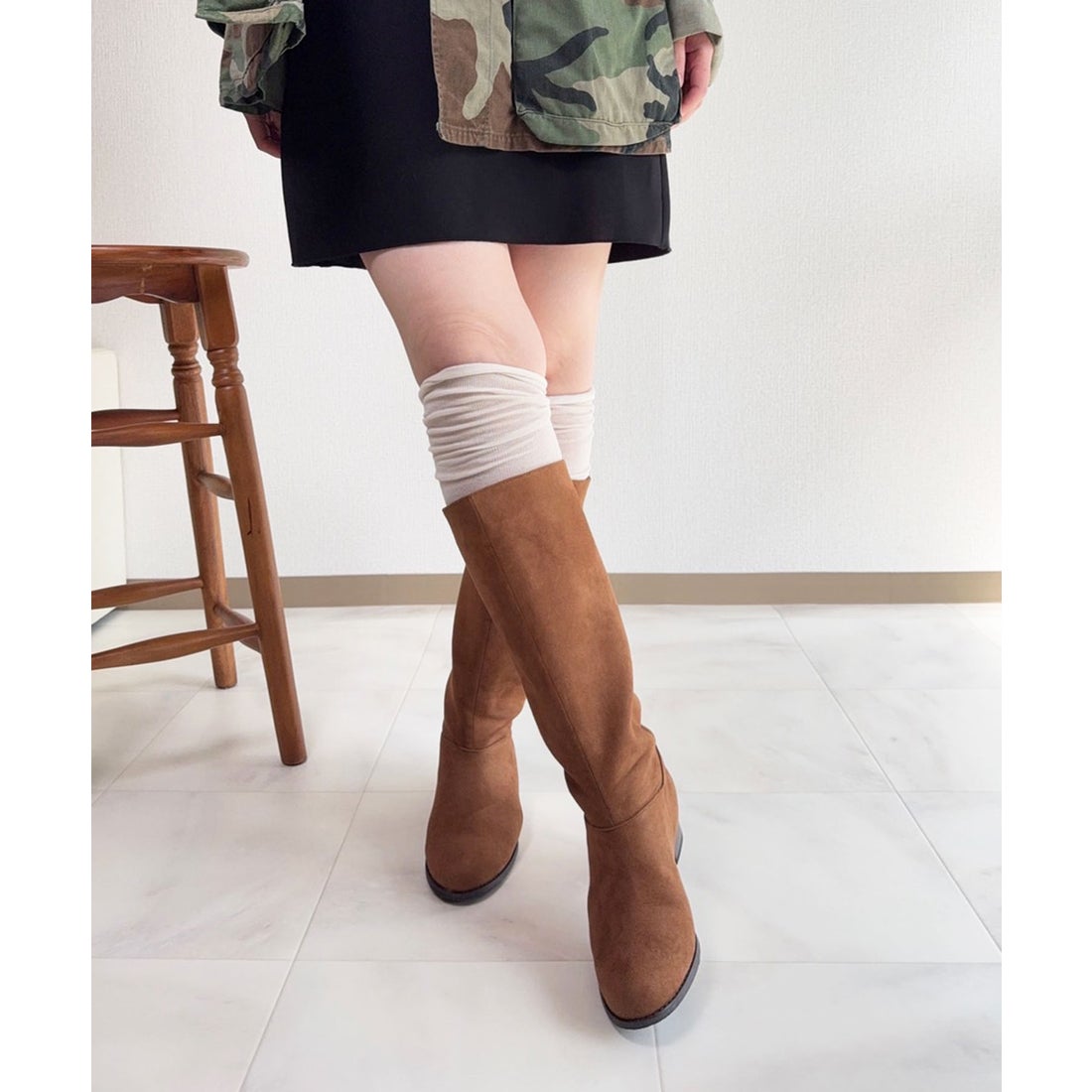 ラスドット lus. ワイドシャフトスエードロングブーツ （キャメル