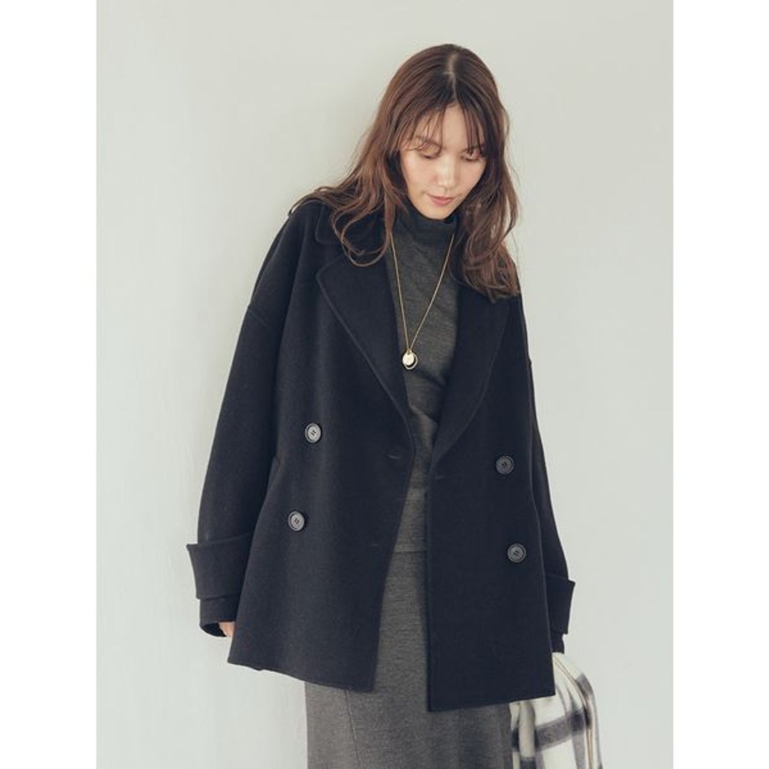 ミラ オーウェン Mila Owen woolコクーンシルエットピーコート （CHECK