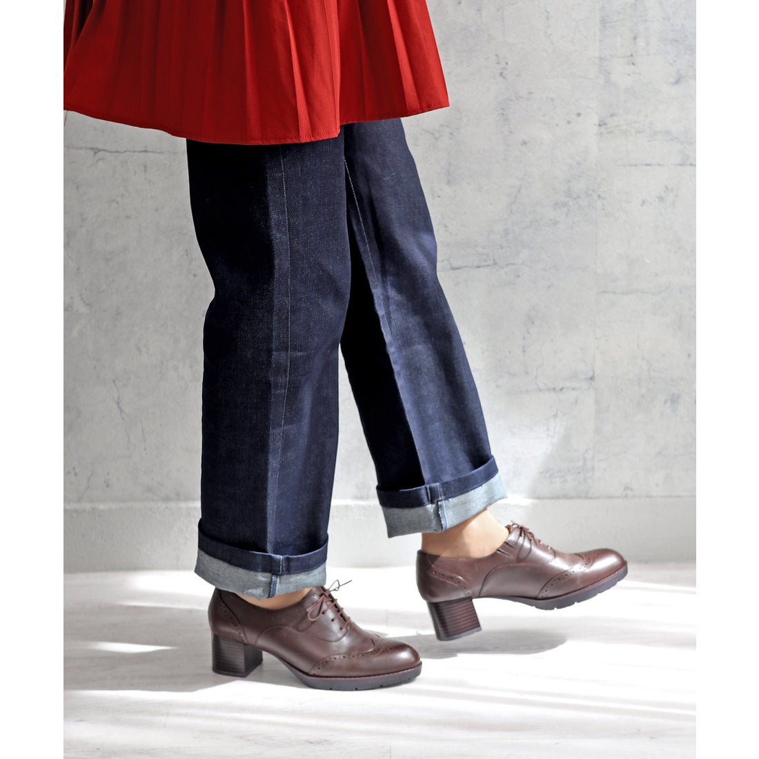 本革】 ウィングチップレースアップブーティ 21515 （ダークブラウン