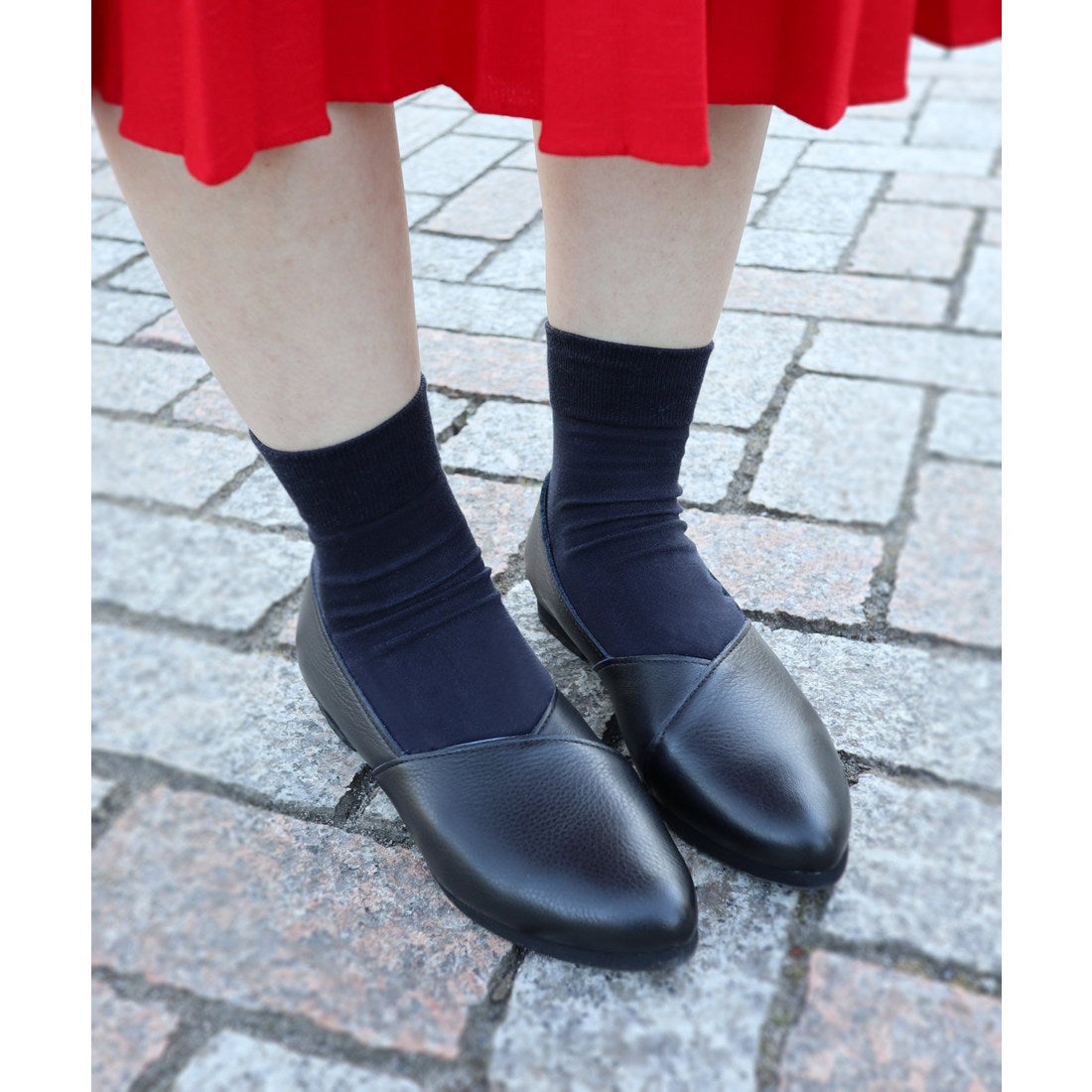 本革】 フラットシューズ 7100 （ブラック） -モードカオリ MODE KAORI