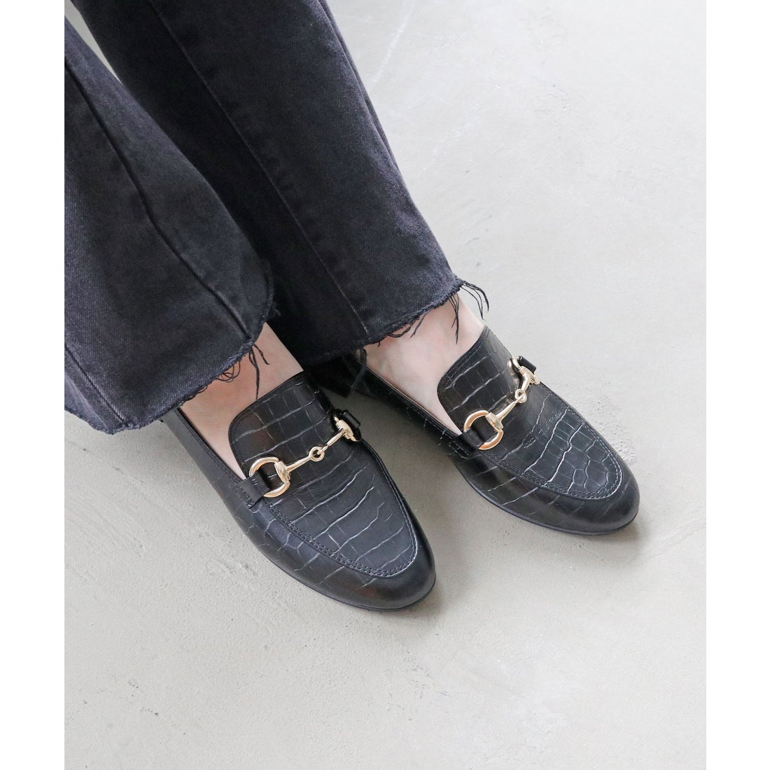 本革】 ビットローファー 34423 （ブラッククロコ） -モードカオリ