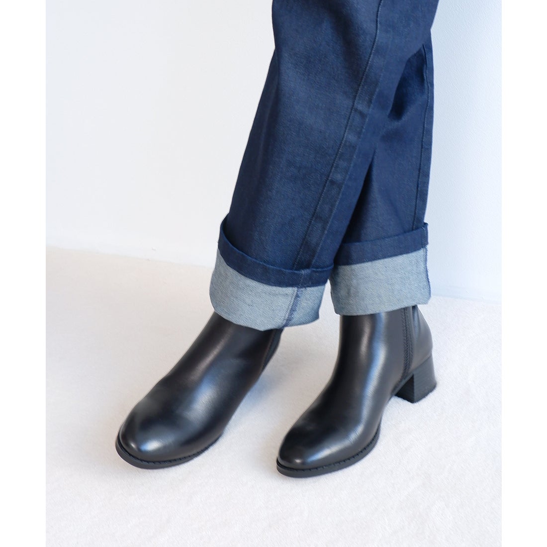 本革】 チャンキーヒールサイドゴアブーツ 8700 （ブラック） -モード