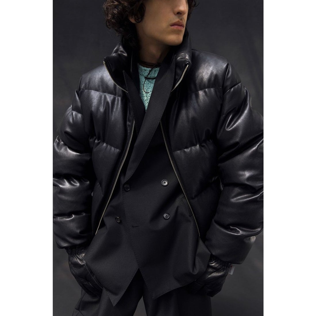 モンキータイム monkey time レザーライク ダウン ジャケット （BLACK