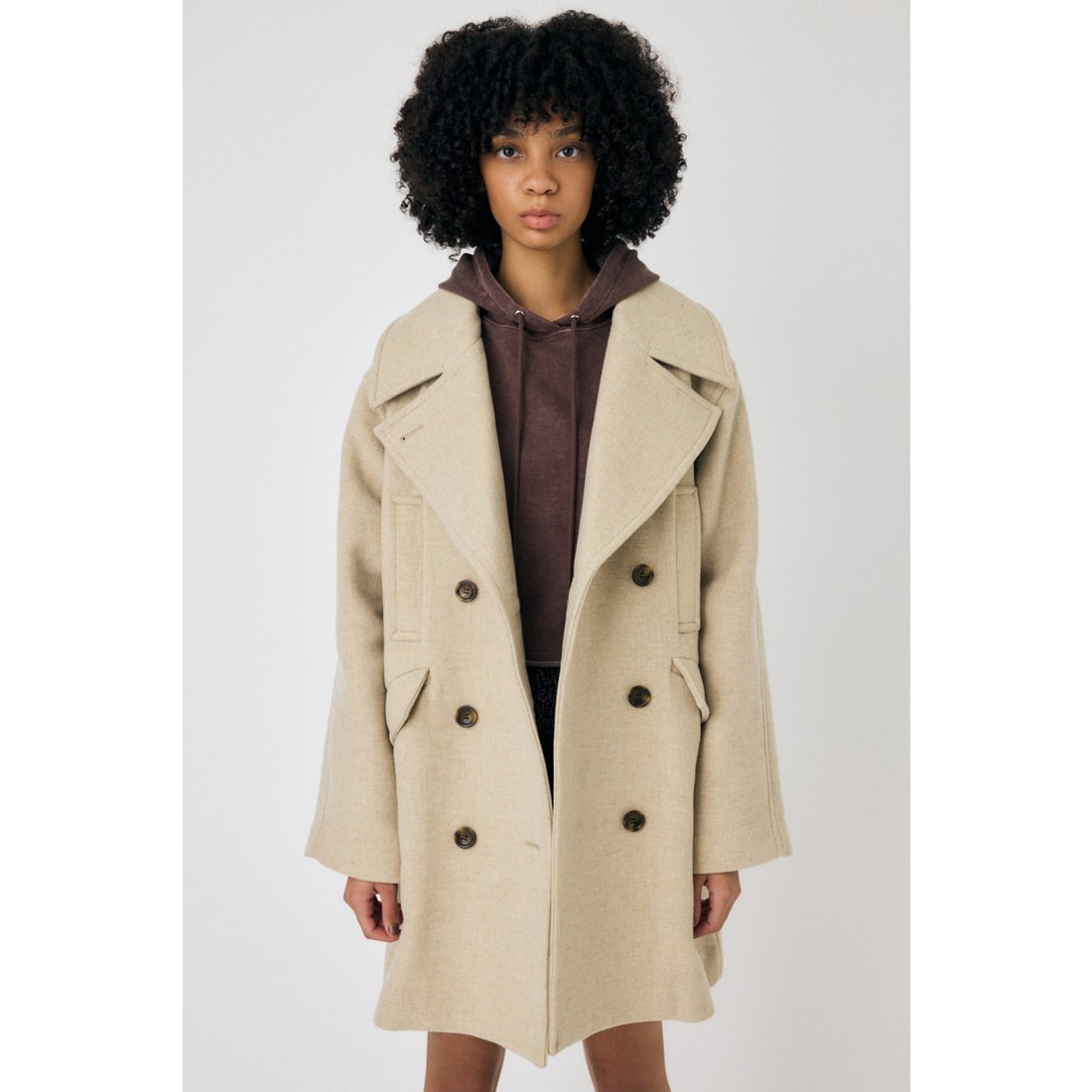 MOUSSY DOUBLE BREASTED ミドルコート L/BEG1 -ファッション通販