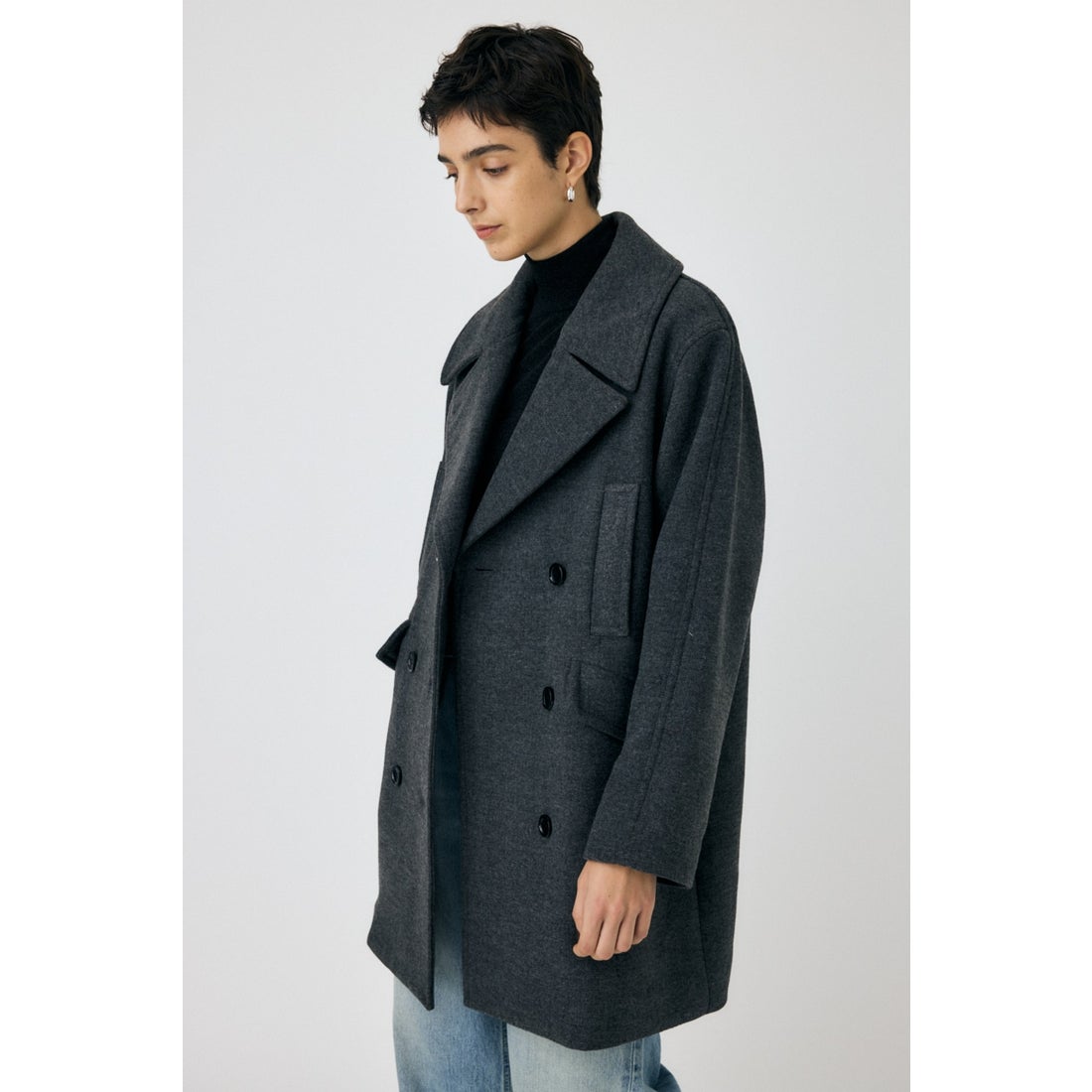 MOUSSY DOUBLE BREASTED ミドルコート GRY -靴＆ファッション通販