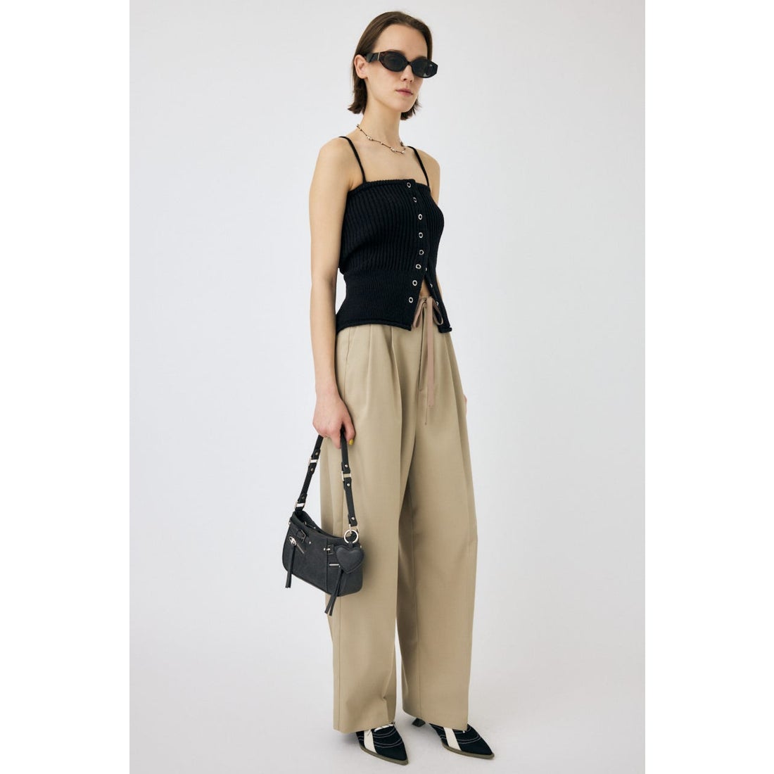 MOUSSY FRONT BUTTON ニットキャミ BLK -ファッション通販 FASHION WALKER