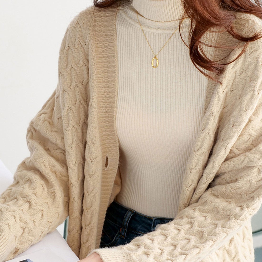 メゾンドラティール maison de LATIR ケーブル編みロングニット