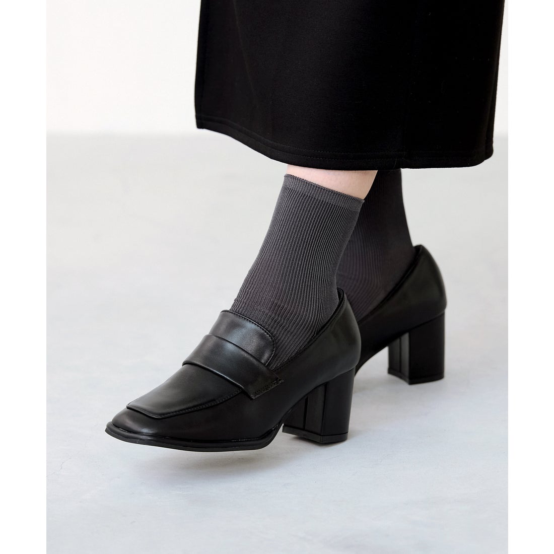 Menue スクエアトゥ 6.5cmヒール ローファー -靴＆ファッション通販