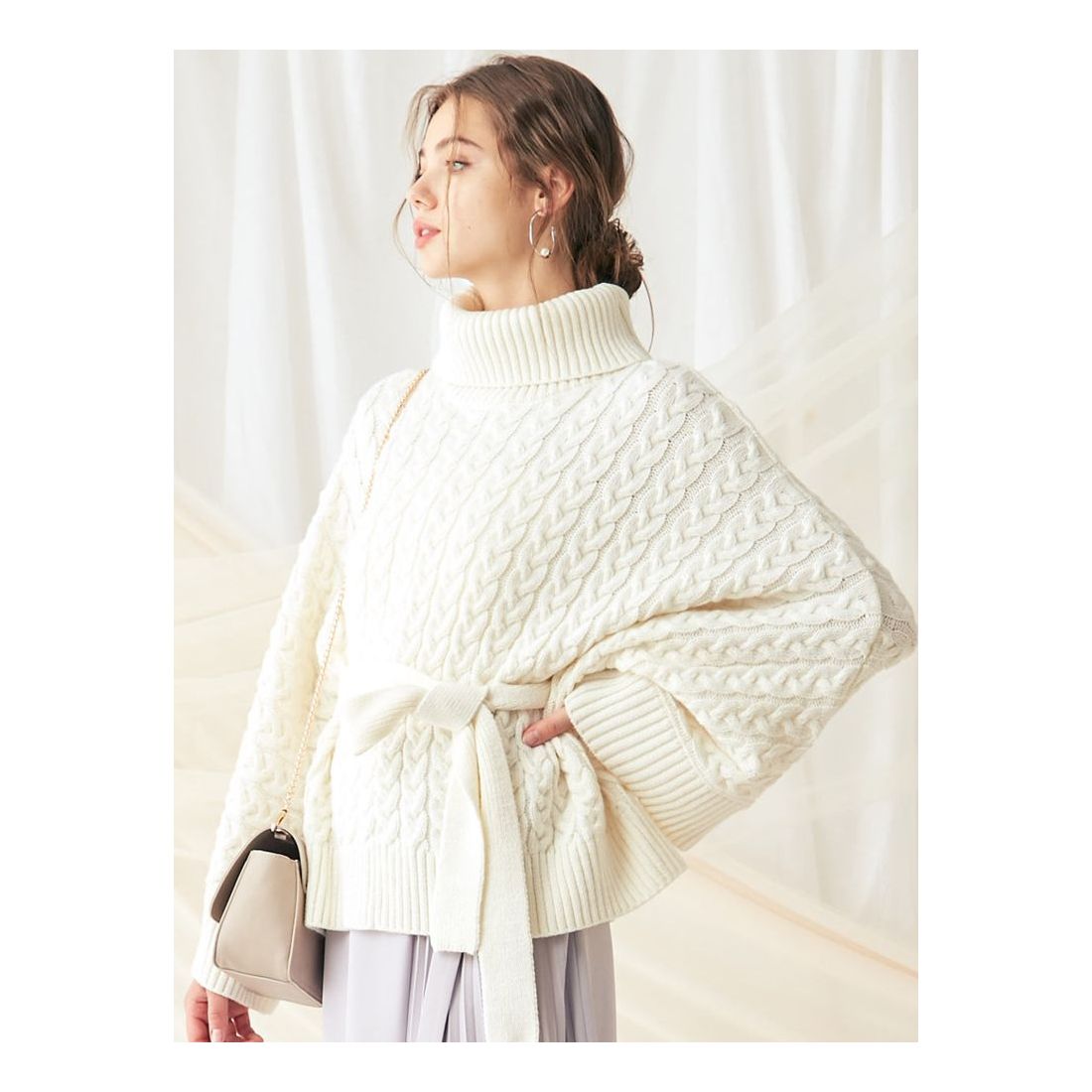 MERCURYDUO ケーブルニットポンチョ（オフホワイト） -靴