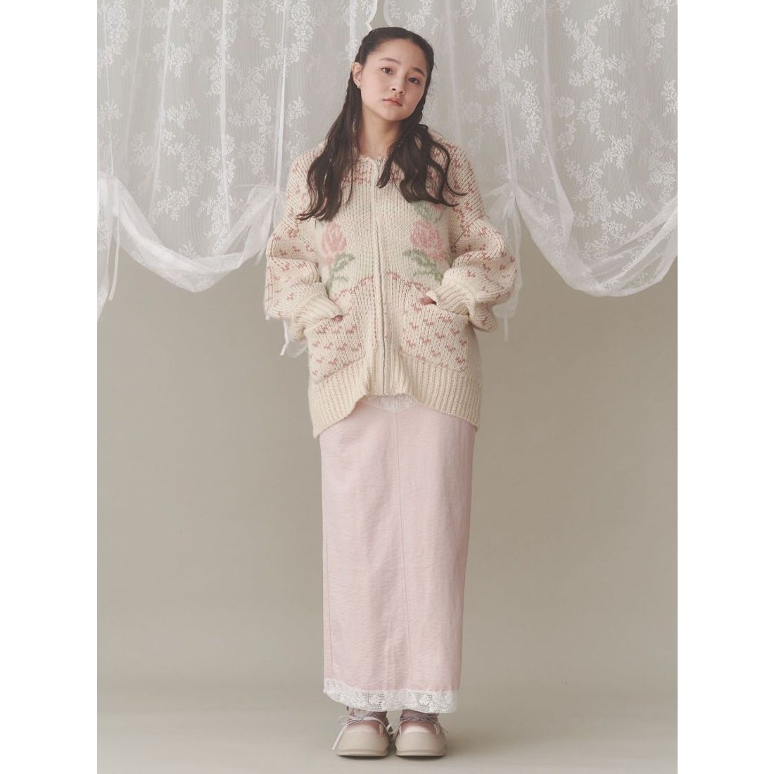 メリージェニー merry jenny roseカウチンニット （ピンク