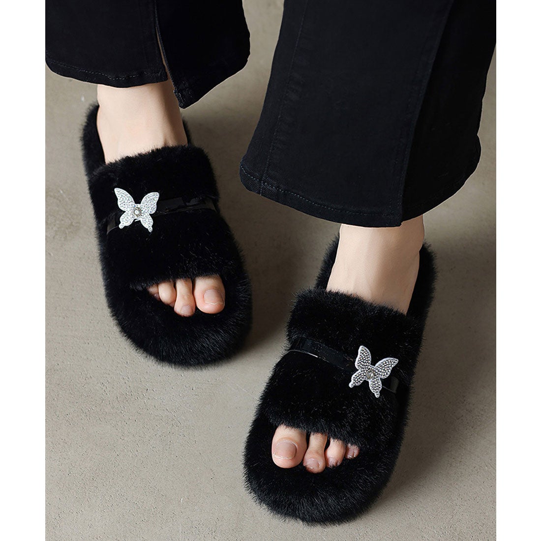 ミニミニストア miniministore 厚底ファーサンダル 蝶々 スリッパ 秋冬