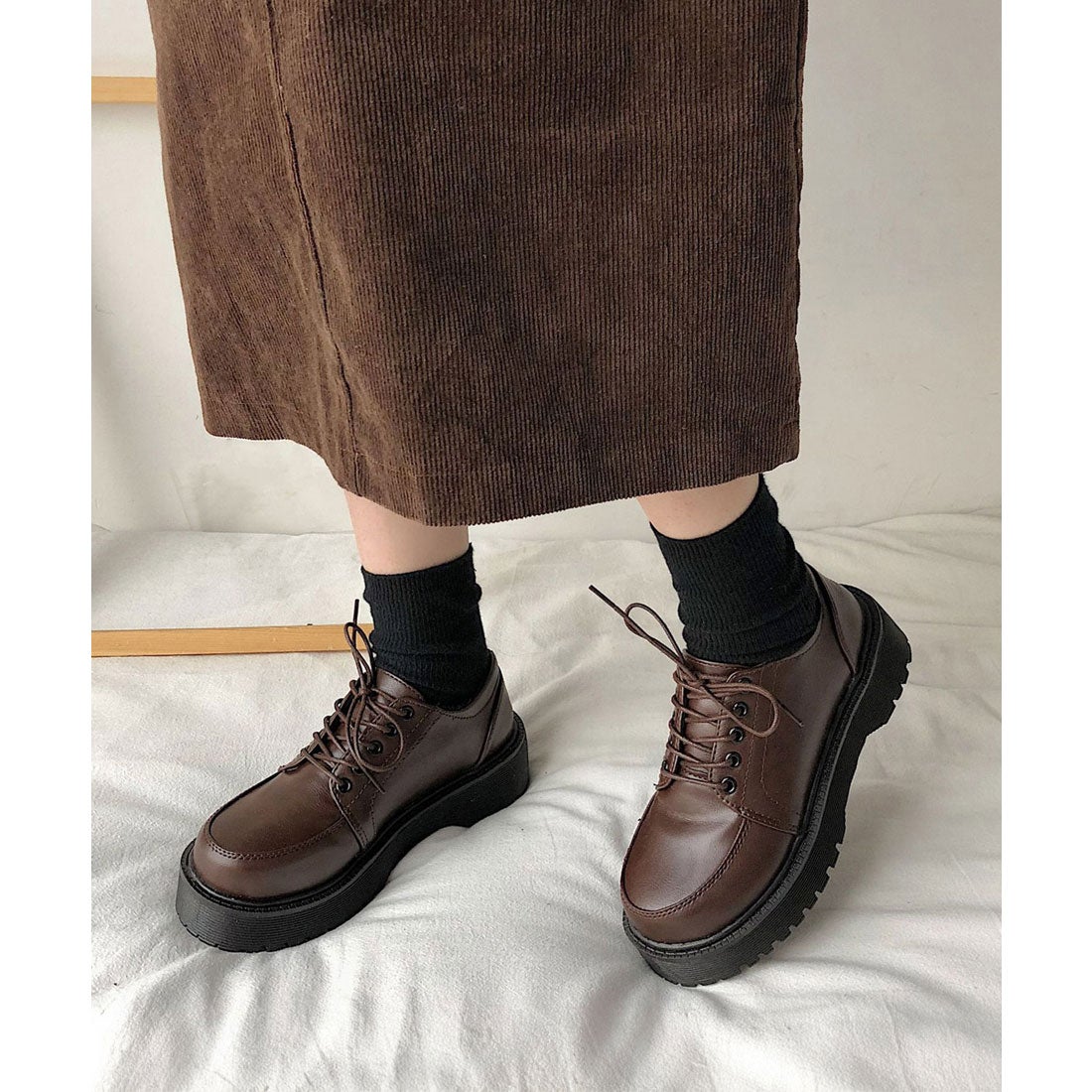 ミニミニストア miniministore 厚底ローファー レースアップ 美脚くつ