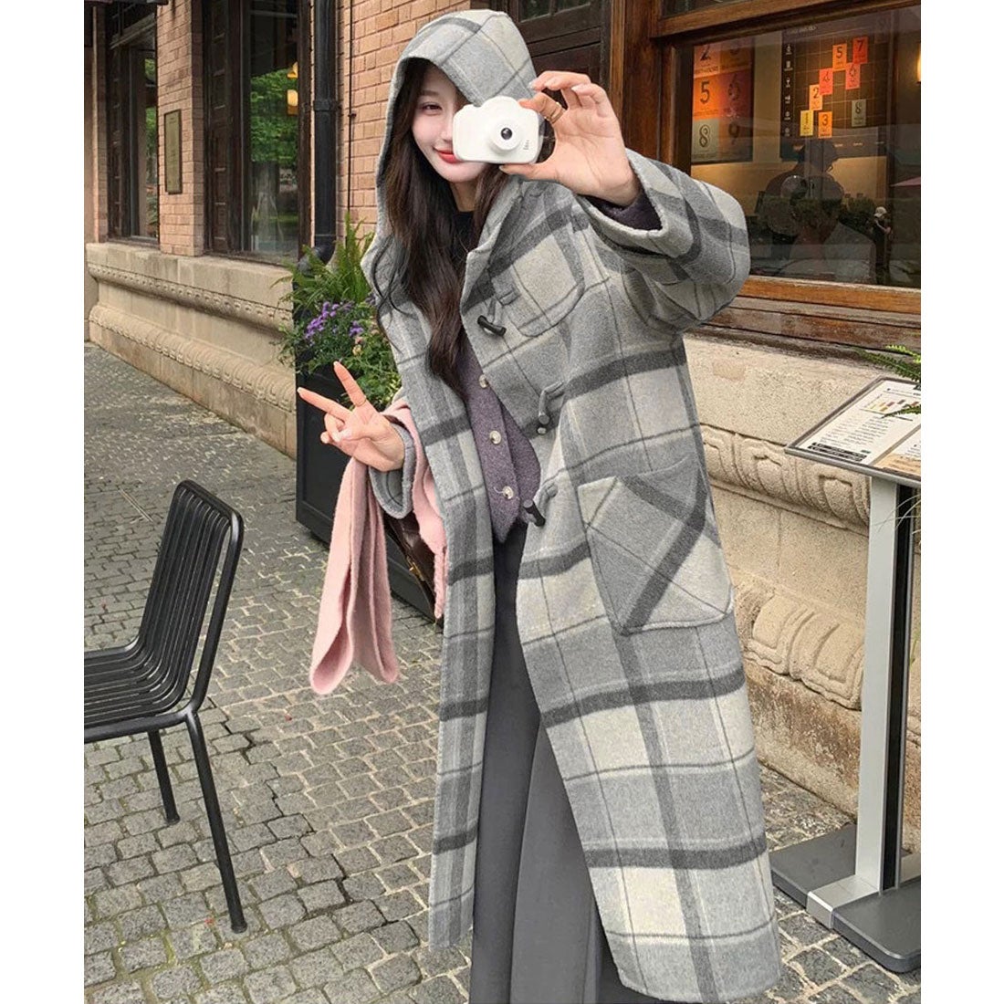 ミニミニストア miniministore トグルボタンロングコートチェック柄