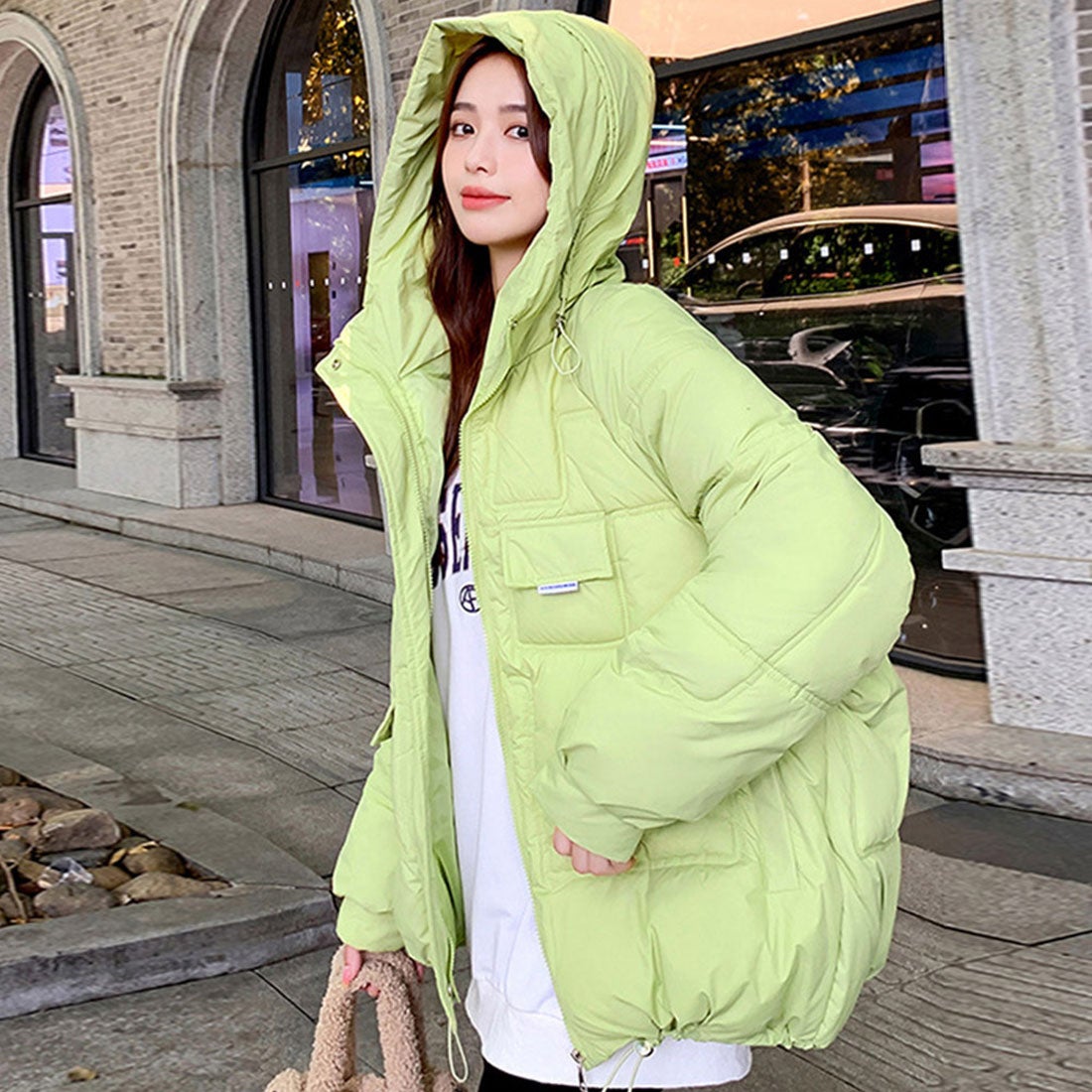 miniministore 中綿フェイクダウンジャケット フード付き