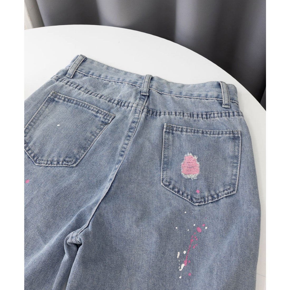 miniministore ピンク ダメージデニムパンツ レディース