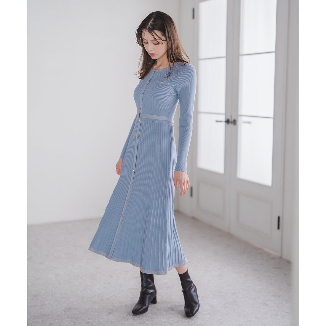 ミッシュマッシュ MISCH MASCH 2025秋冬新作 ラメ配色ニットワンピース