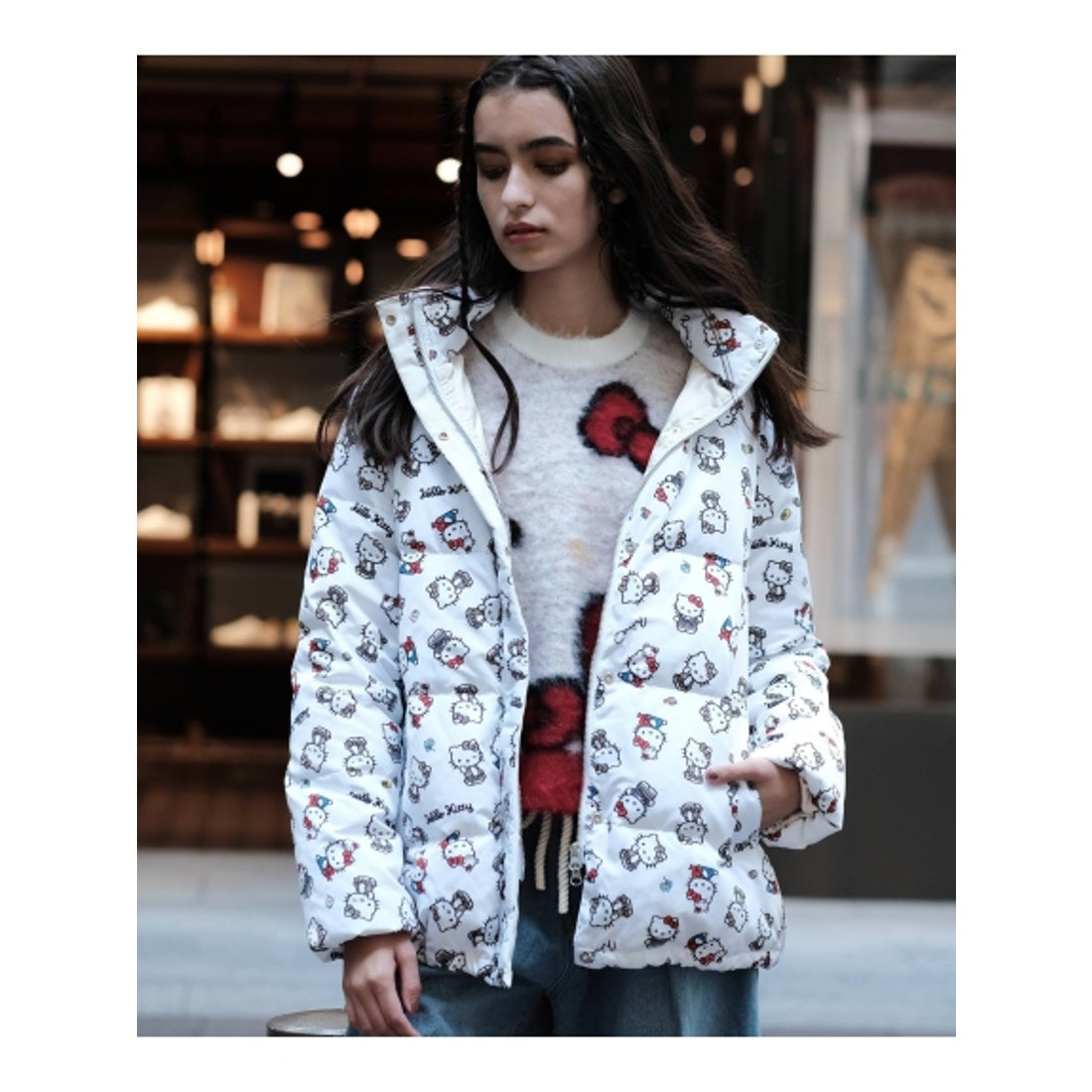 Ninamew Hello Kitty フード付き ダウンコート （WH） -ファッション