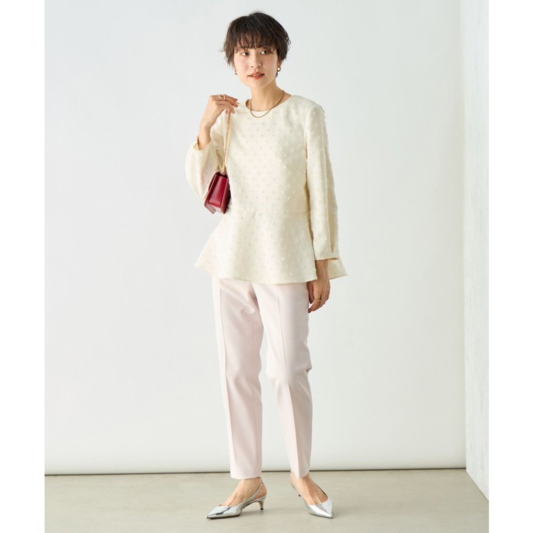 ノーリーズソフィー NOLLEY'S sophi ドットカットジャガードペプラム