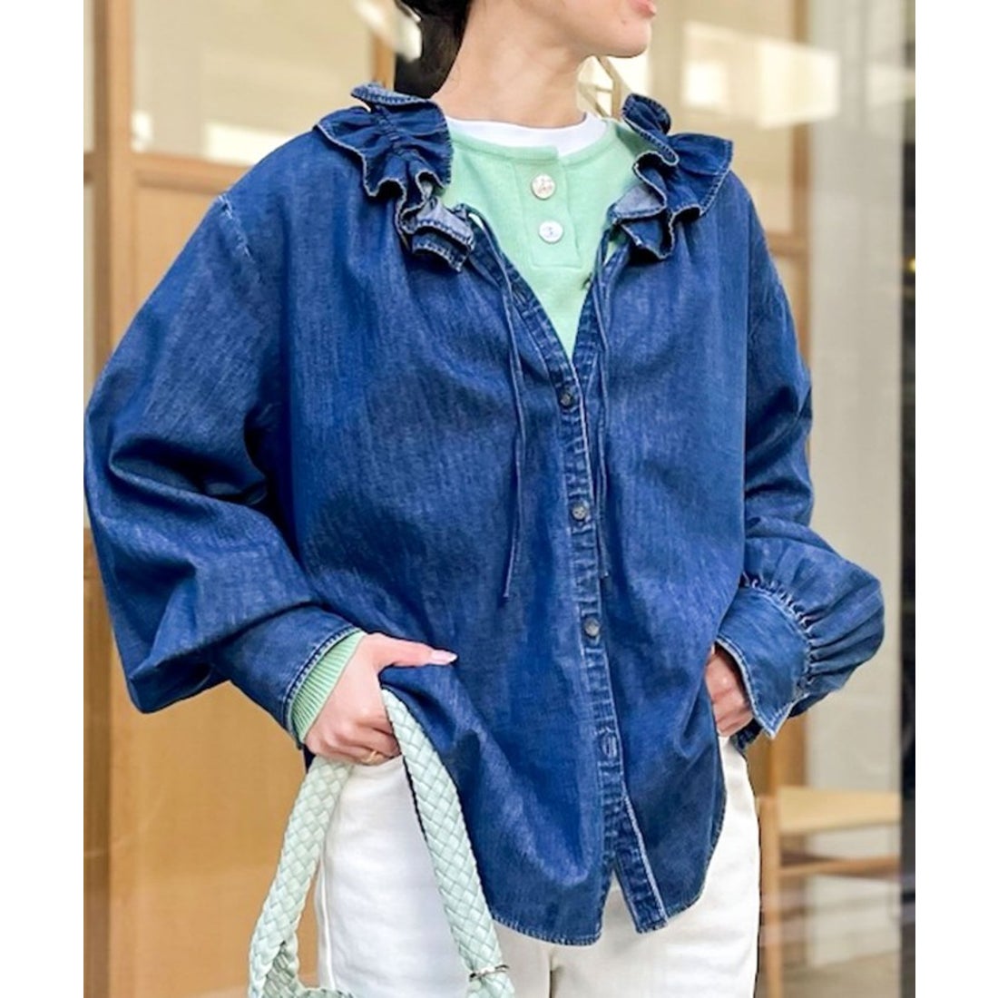 リエミラー Rie Miller 【RM denim】フリルギャザーデニムブラウス