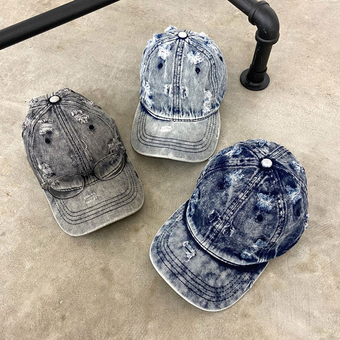 ノンヘッジ non-hedge デニムダメージキャップ （ブラック