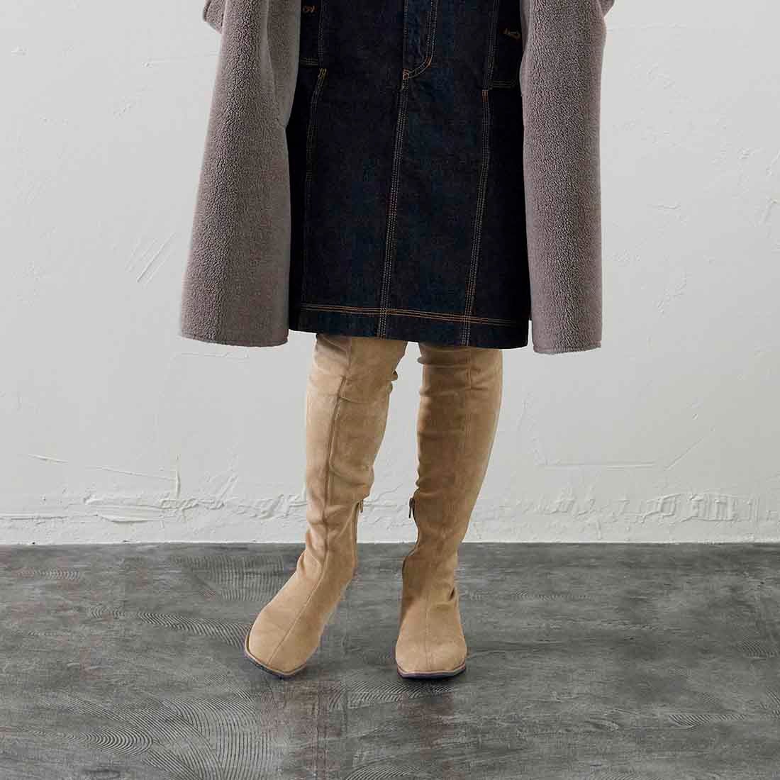 ノヤウ noyau ストレッチニーハイブーツ （ベージュスエード） -Mode