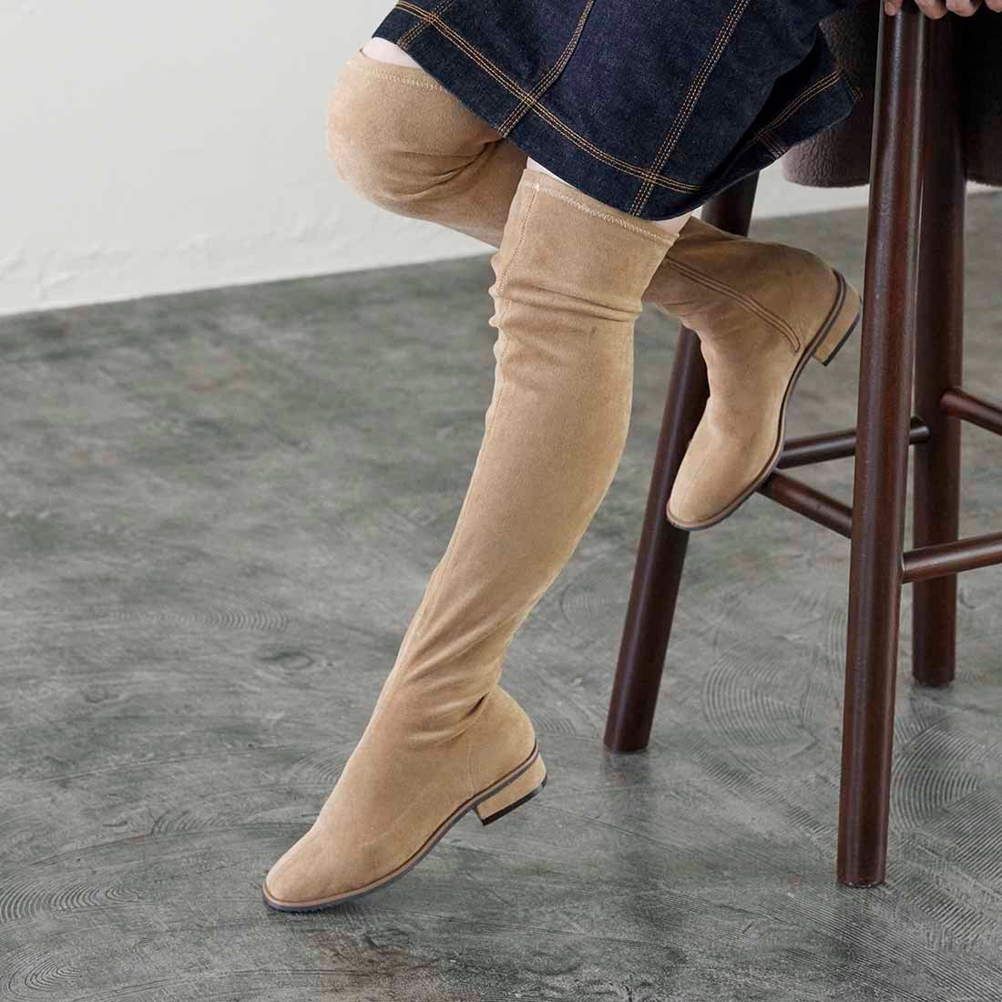 ノヤウ noyau ストレッチニーハイブーツ （ベージュスエード） -Mode