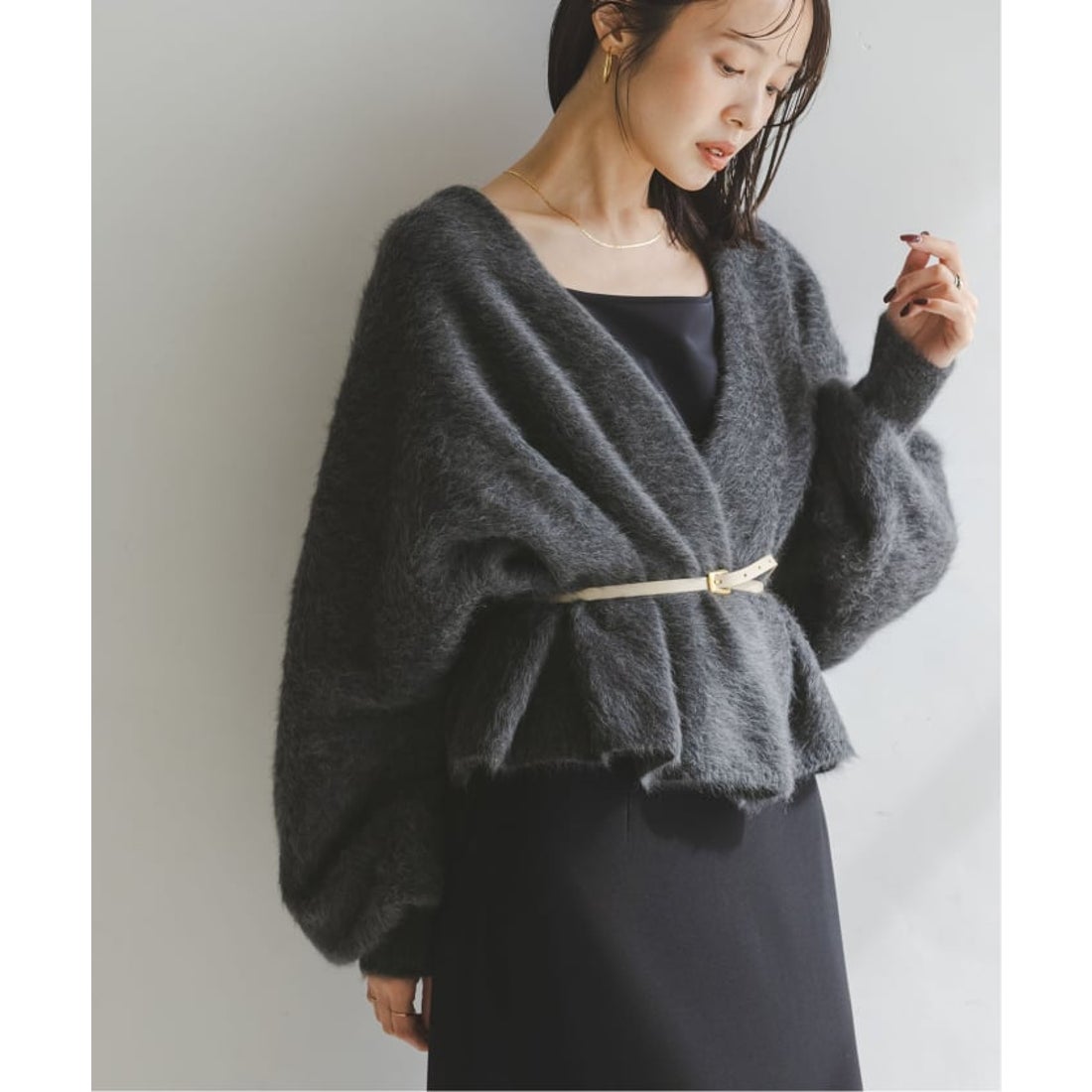 ノーブル NOBLE FOX/Caファーニットカーディガン （グレー