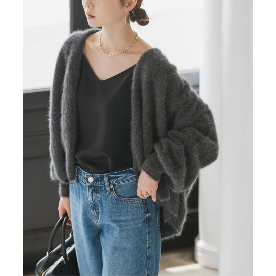 ノーブル NOBLE FOX/Caファーニットカーディガン （グレー