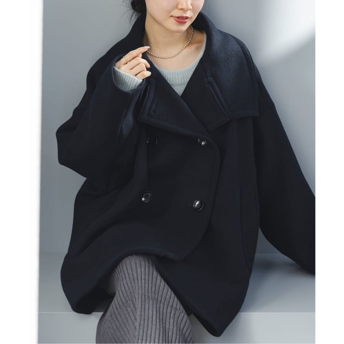 ノーブル NOBLE 《追加》スタンドカラーオーバーコート （ネイビー