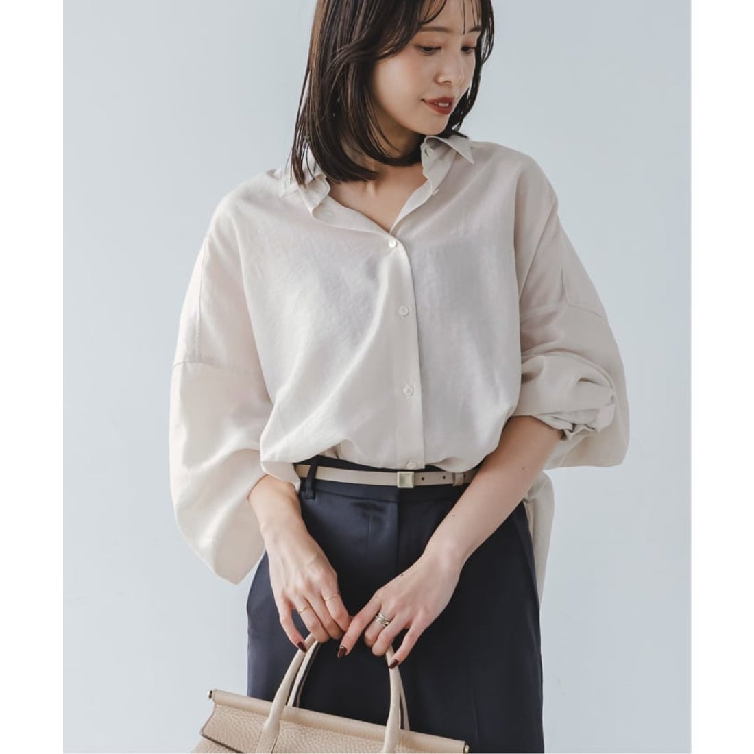 ノーブル NOBLE 《追加》イージーケアルーズドレープシャツ （ベージュ