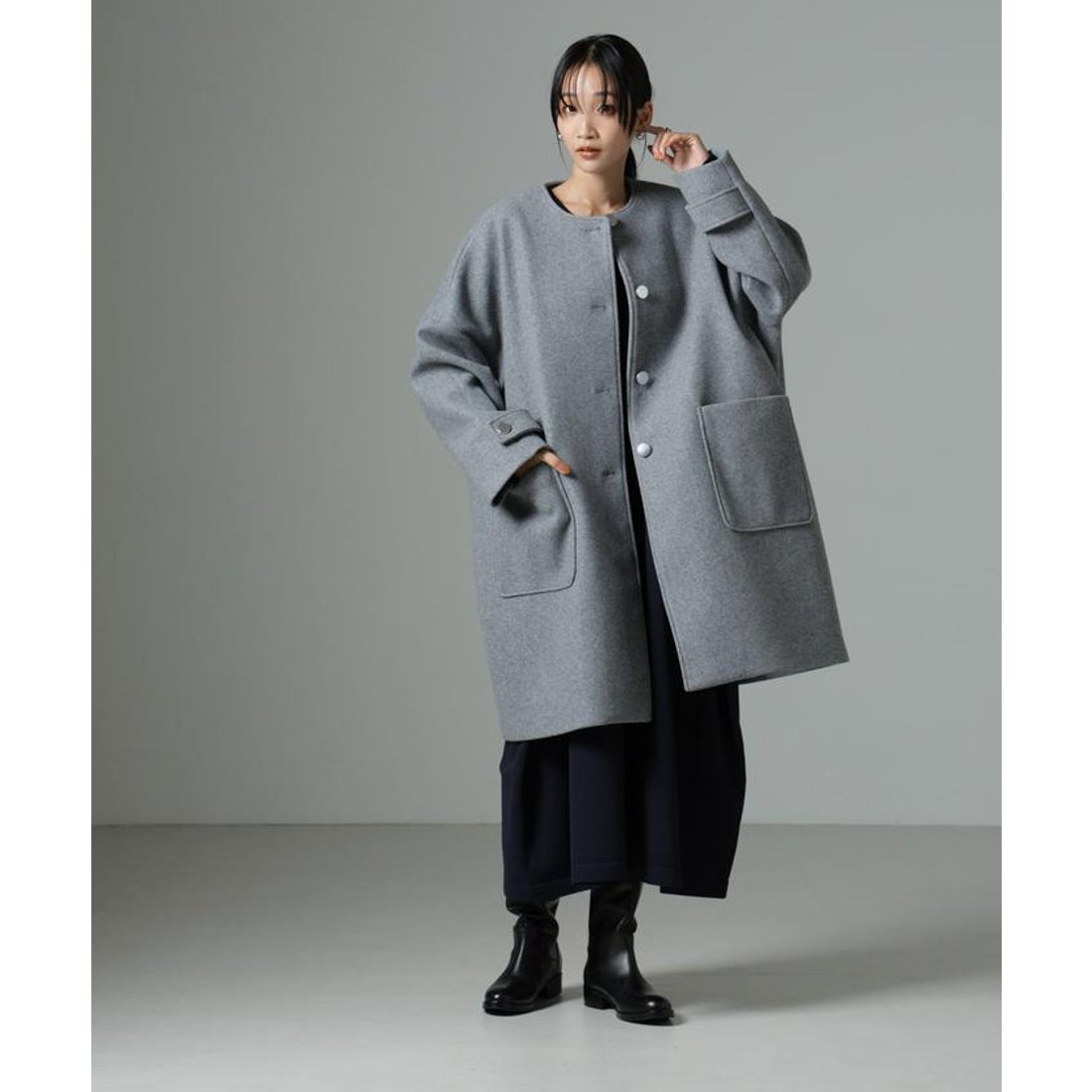 ナノ・ユニバース NANO universe ノーカラーコクーンミドルコート