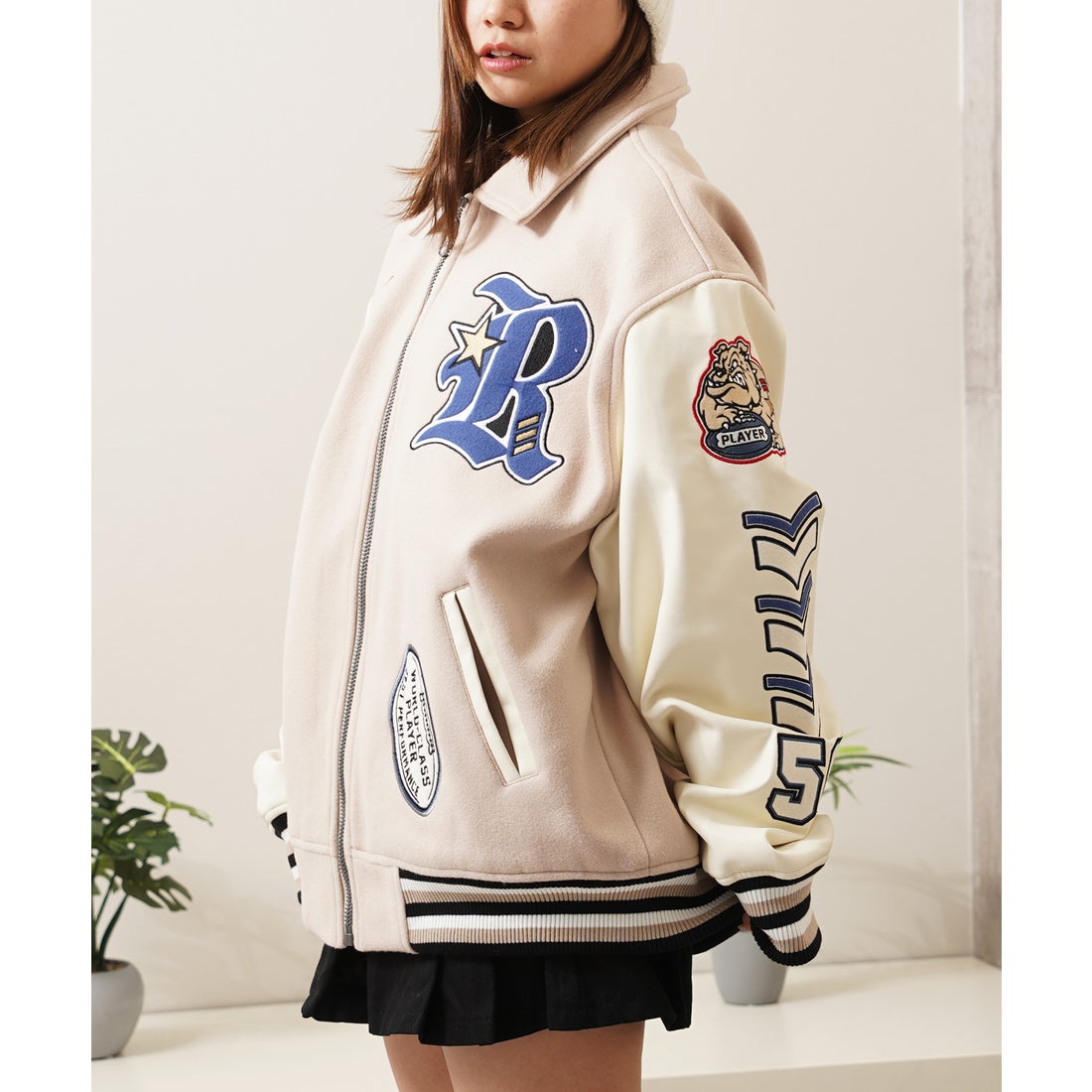 ワンフォークロージング 1111clothing ワッペン刺繍 袖PU スタジャン