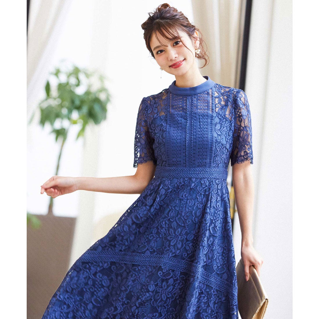 ニアナ niana ケミカルレース×ハシゴレース切り替え 結婚式ワンピース