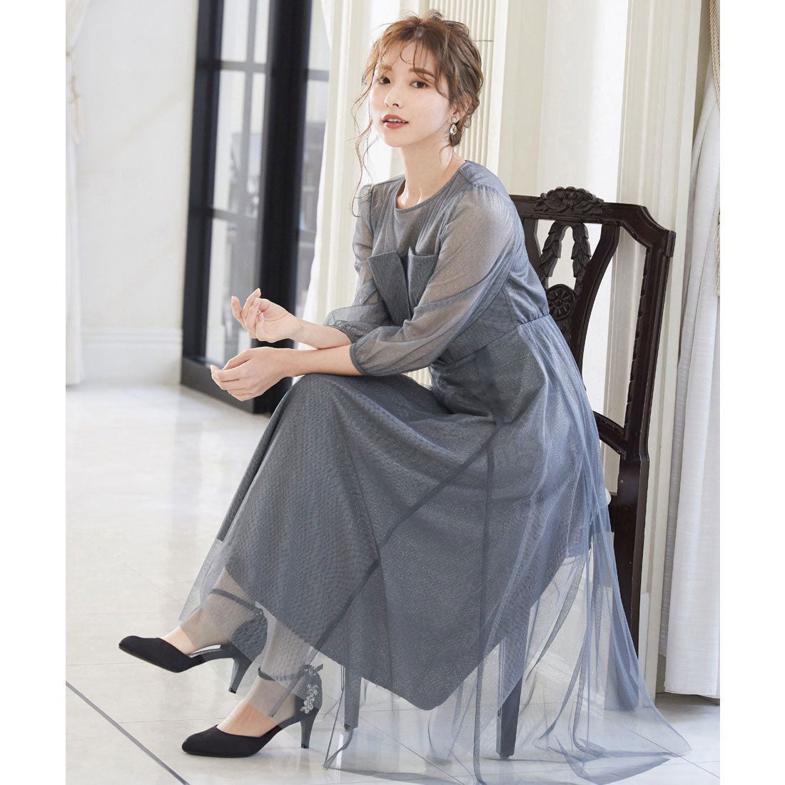 ニアナ niana ビスチェ風トップス ラメチュールワンピース 結婚式