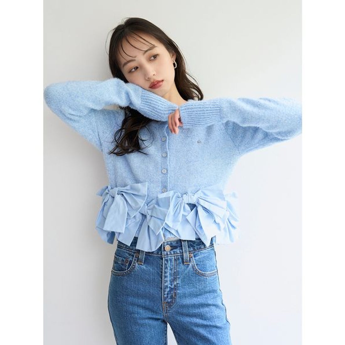 スナイデル SNIDEL リボンモチーフカーディガン （IVR） -ファッション