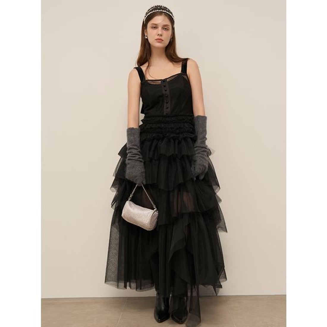 スナイデル SNIDEL チュールティアードボリュームドレス （BLK