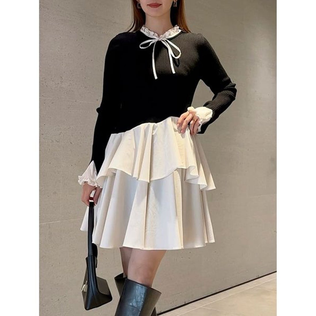 スナイデル SNIDEL Sustainableドッキングミニニットワンピース （BLK