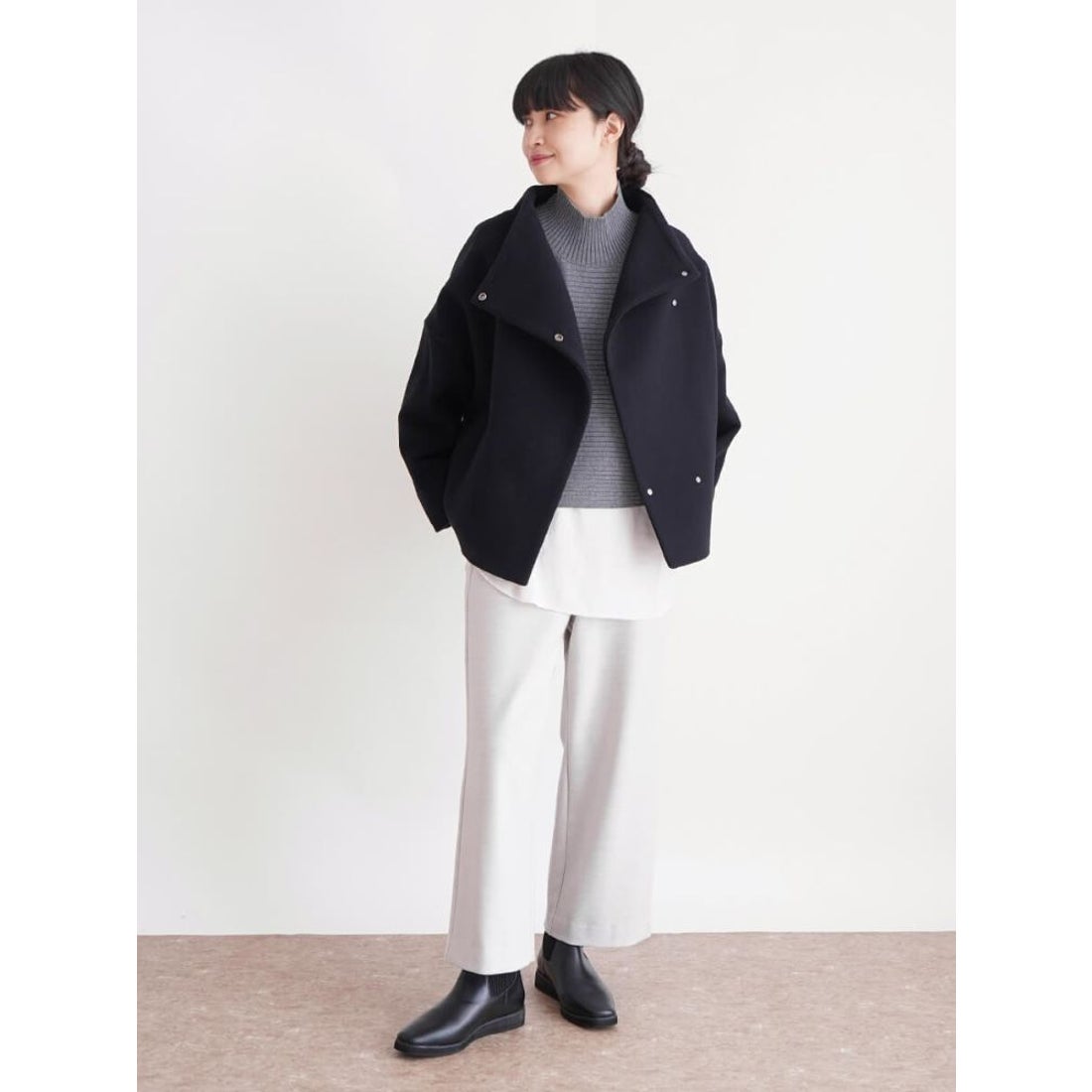 クローブ CLOVE スタンドカラーショートウールコート （ライトグレー