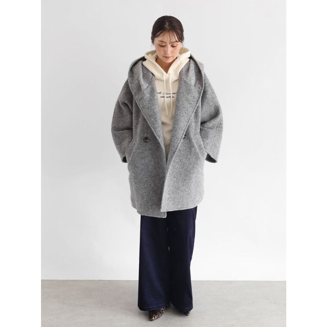 クローブ CLOVE 圧縮ウールフードコート （チャコールグレー） -靴